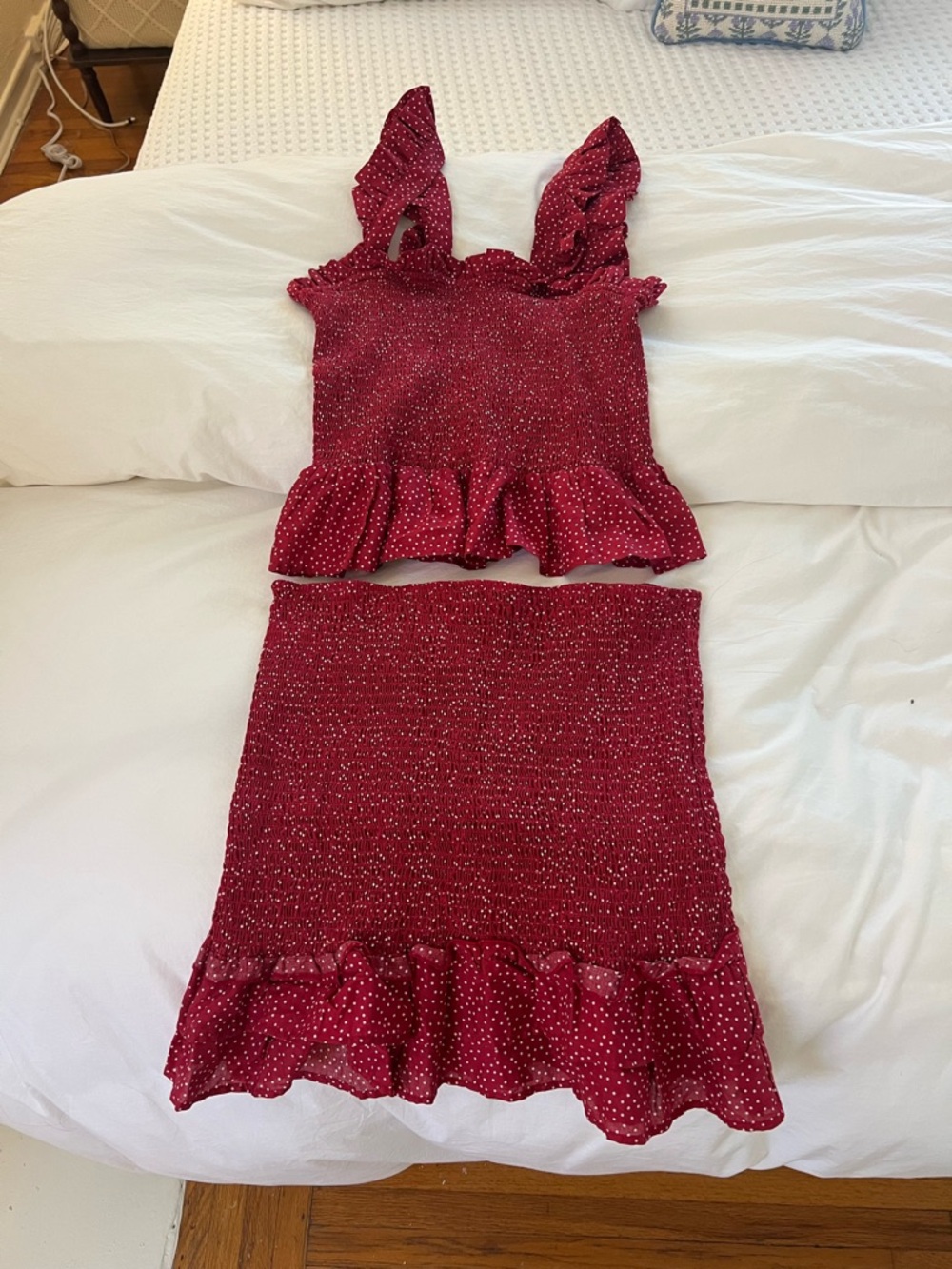 Ruffled Two-Piece Red Polka Dot Set